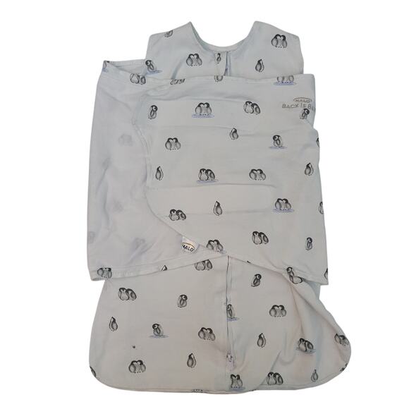 Halo Sleepsack Size Newborn White Penguin Print Baby Swaddle Sleep Sack - Picture 1 of 6